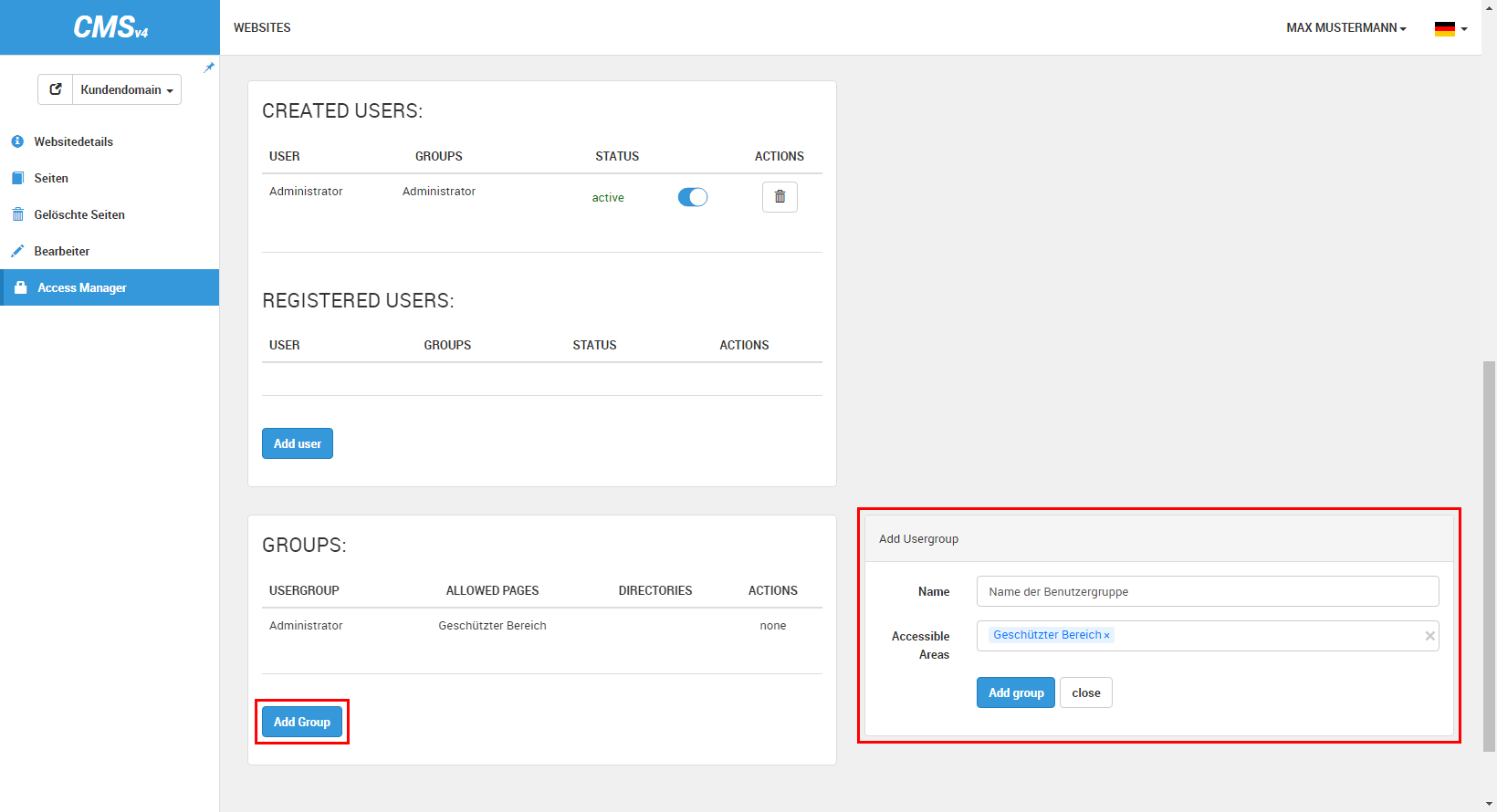 Access Manager - Benutzergruppe anlegen